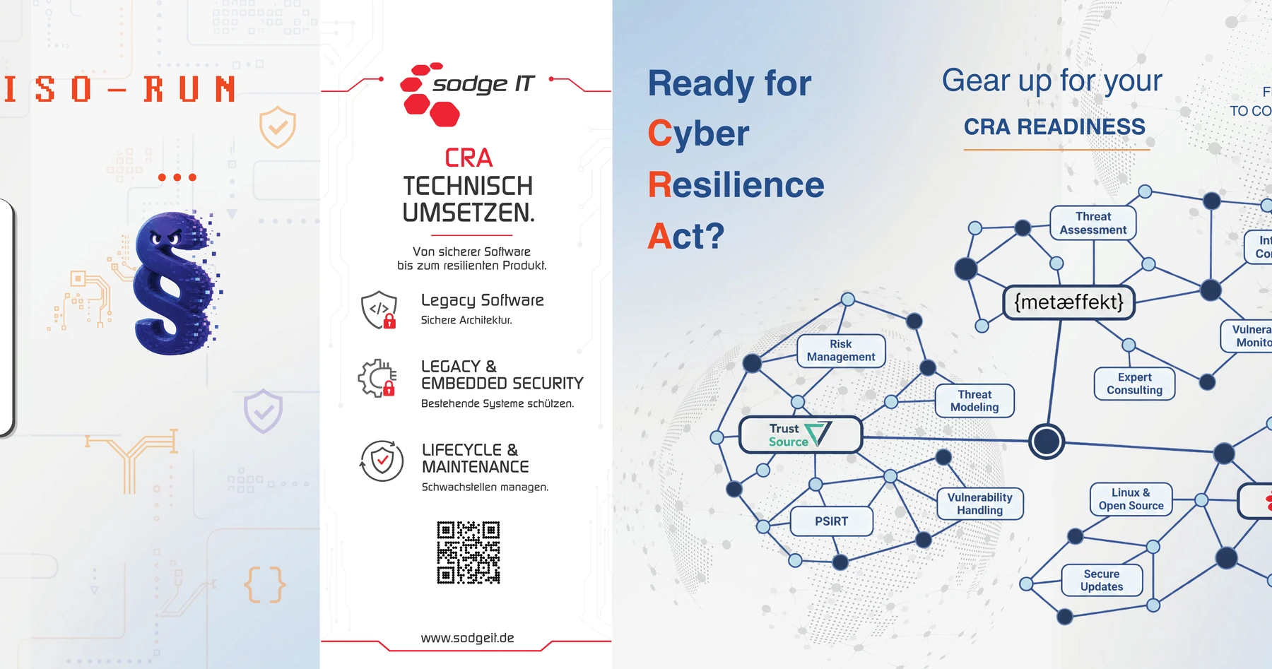 Ausschnitt der Standgestaltung mit sodge-IT-Fläche, CISO-Run und CRA-Netzwerkdarstellung des Gemeinschaftsstands.